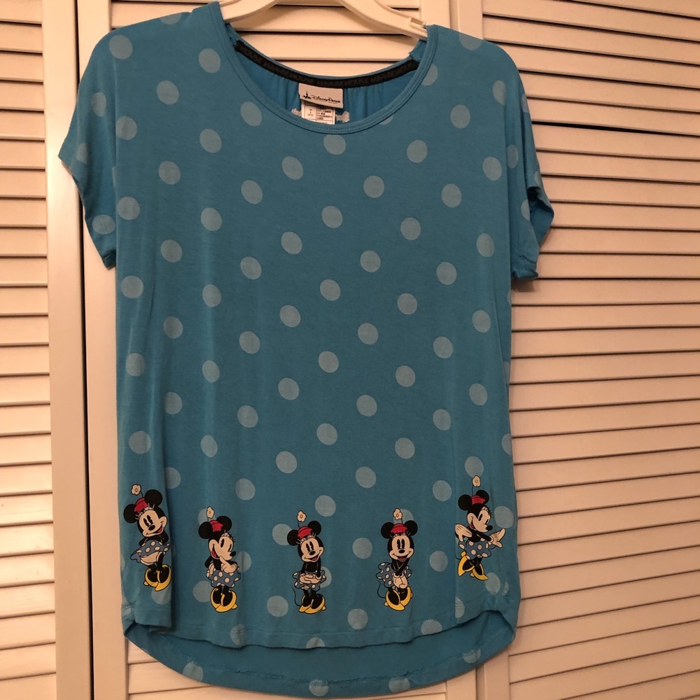 Minnie Mouse polka dot Disney Parks blue shirt size XS